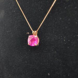 14K Gold Box Chain Necklace With Lab-Created Cushion-Cut Pink Sapphire Pendant